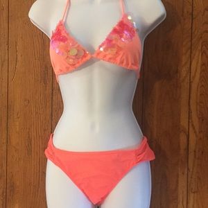 Victoria’s Secret Coral Sequin Bikini S/M Sparkle
